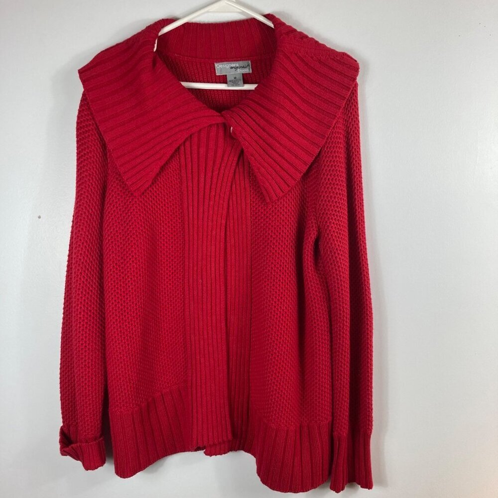 Womens Vintage‎ Designers Originals Studio Red Cardigan Cape Collar M